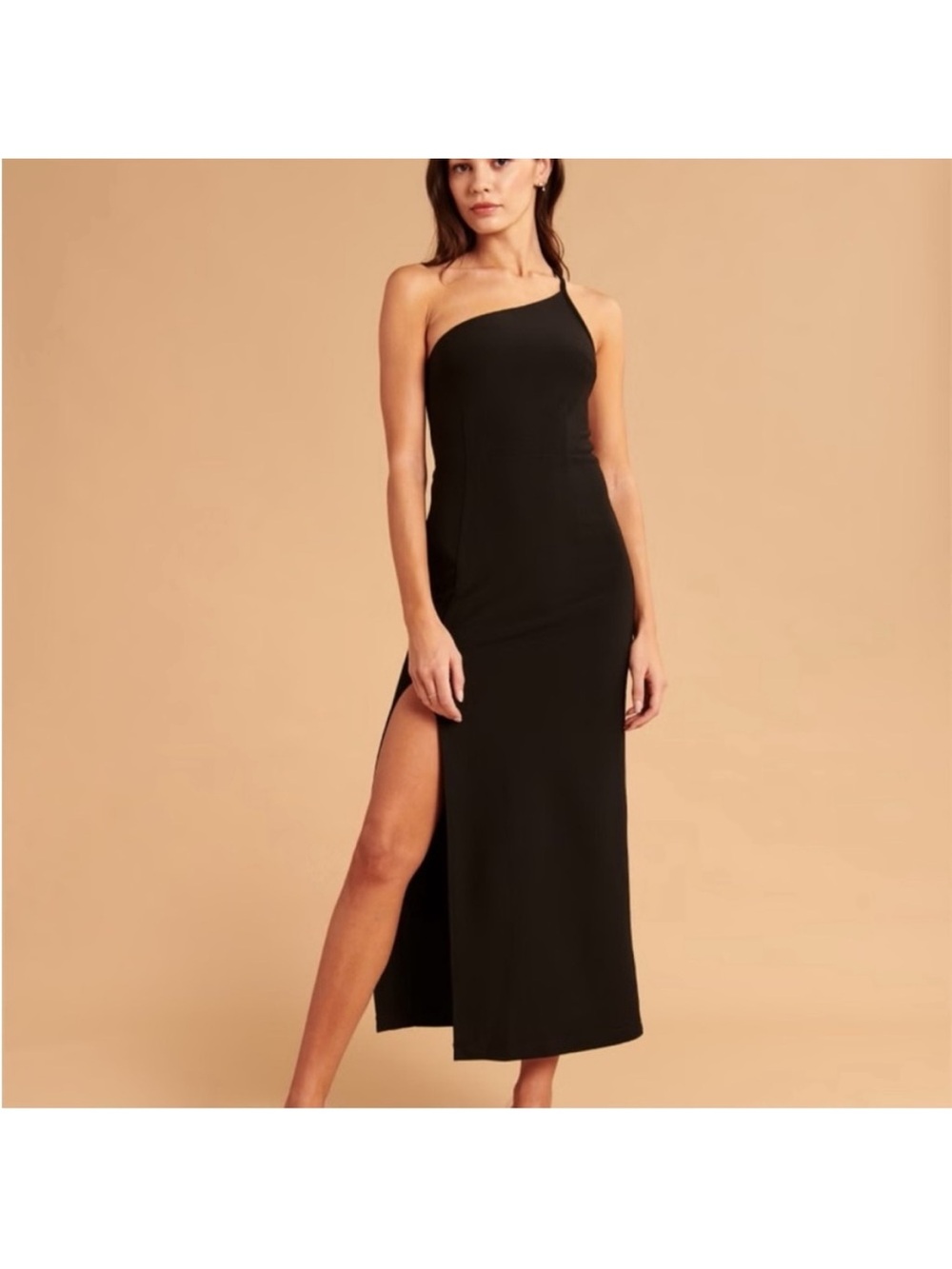 Abercrombie & Fitch Black One-Shoulder Evening Gown with Side Slit